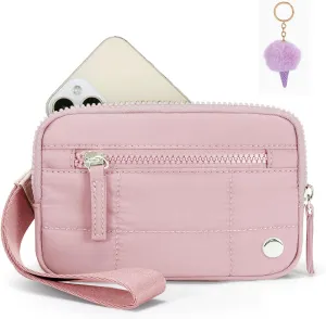 Convely Essential Wristlet, Convely Wristlet Wallet Stylish Functional Nylon Quilted Wristlet With 3 Zipper Fits Phone Keys