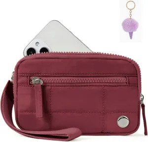 Convely Essential Wristlet, Convely Wristlet Wallet Stylish Functional Nylon Quilted Wristlet With 3 Zipper Fits Phone Keys