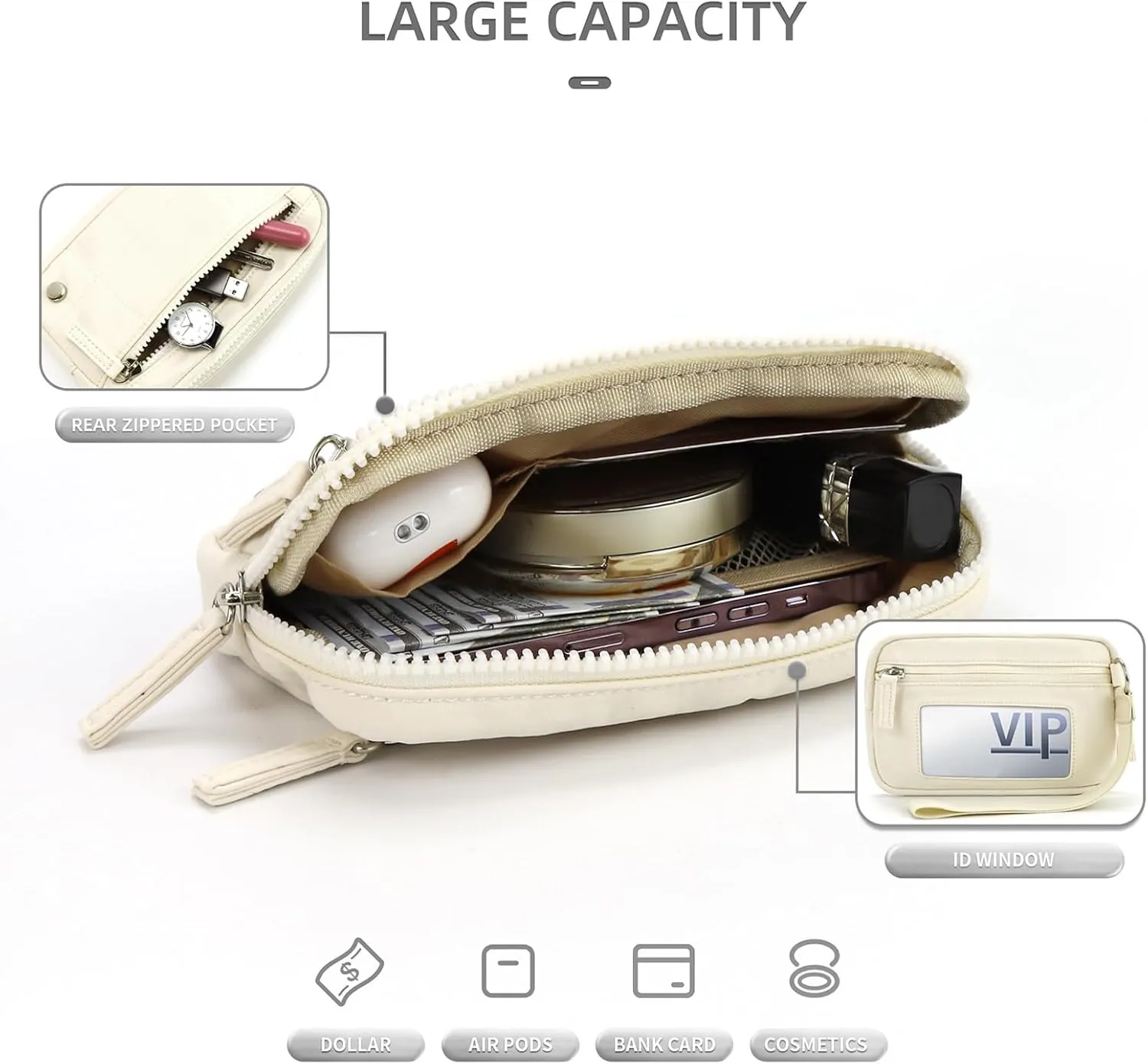 Convely Essential Wristlet, Convely Wristlet Wallet Stylish Functional Nylon Quilted Wristlet With 3 Zipper Fits Phone Keys