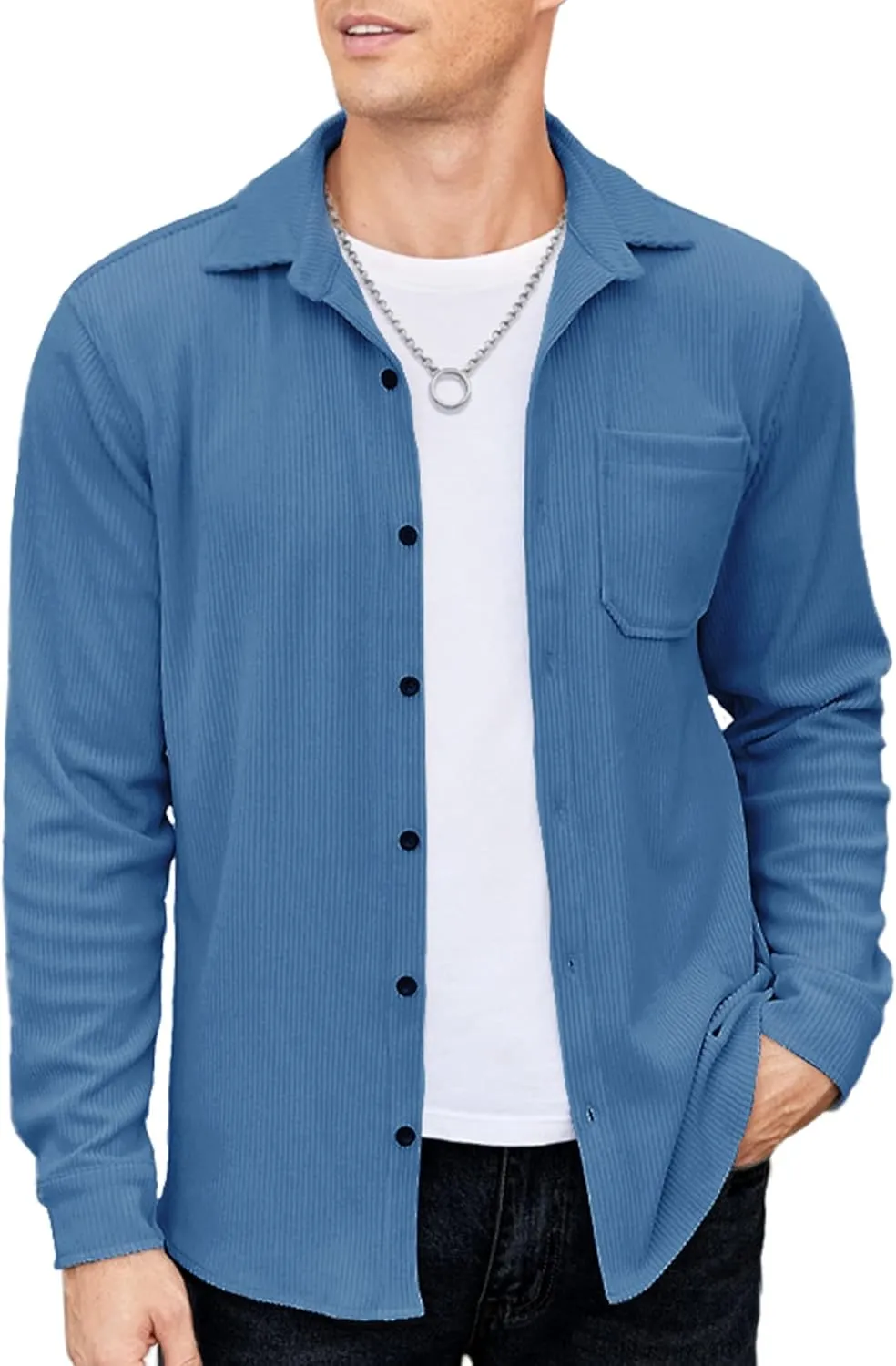 COOFANDY Men's Corduroy Shirt Casual Shacket Long Sleeve Button Down Lightweight Jacket