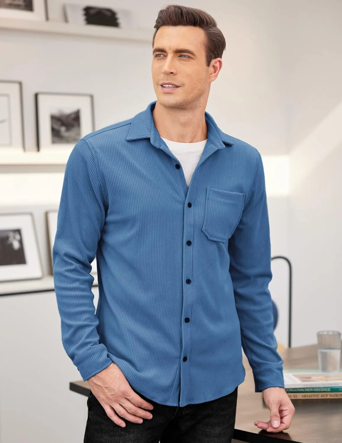 COOFANDY Men's Corduroy Shirt Casual Shacket Long Sleeve Button Down Lightweight Jacket