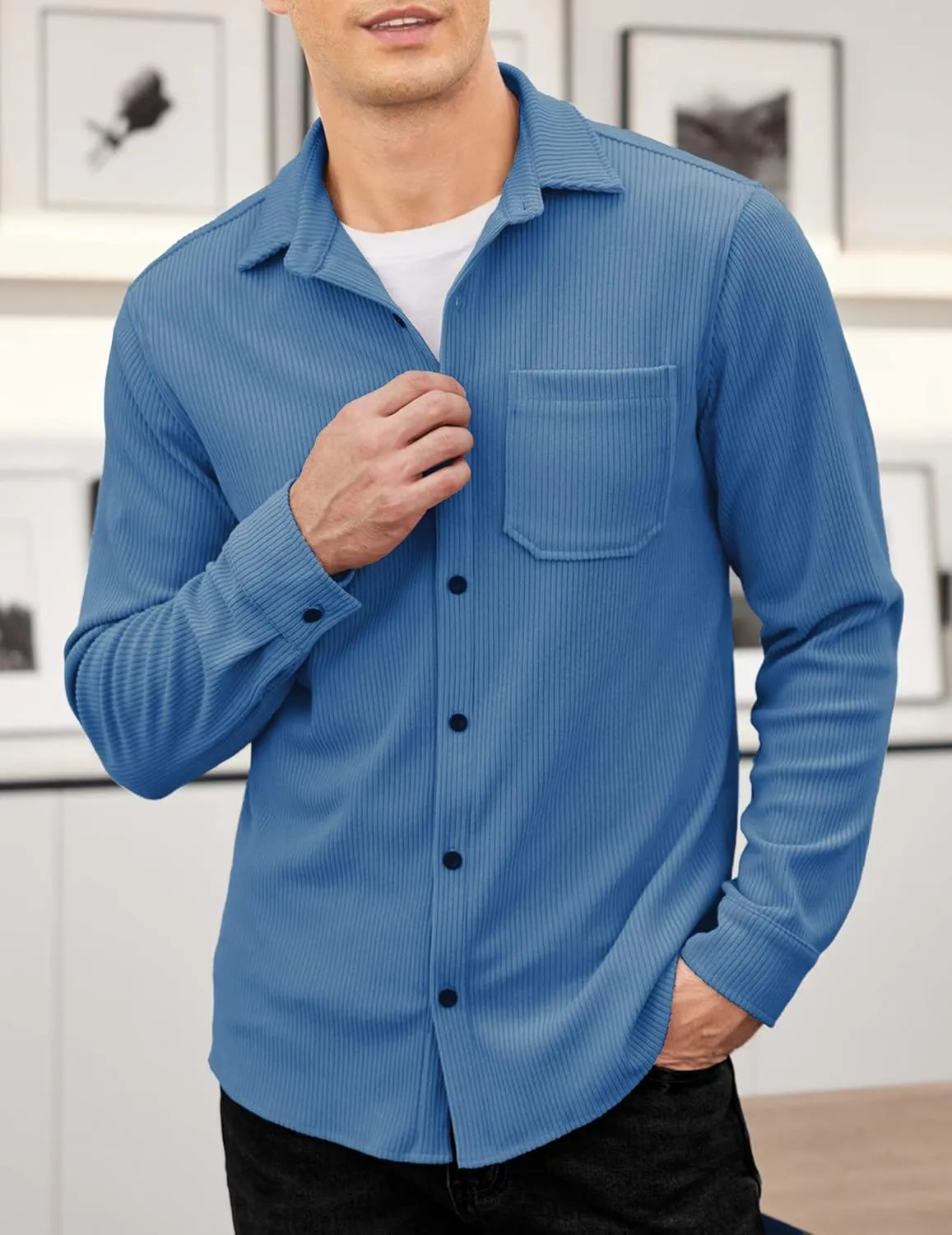 COOFANDY Men's Corduroy Shirt Casual Shacket Long Sleeve Button Down Lightweight Jacket