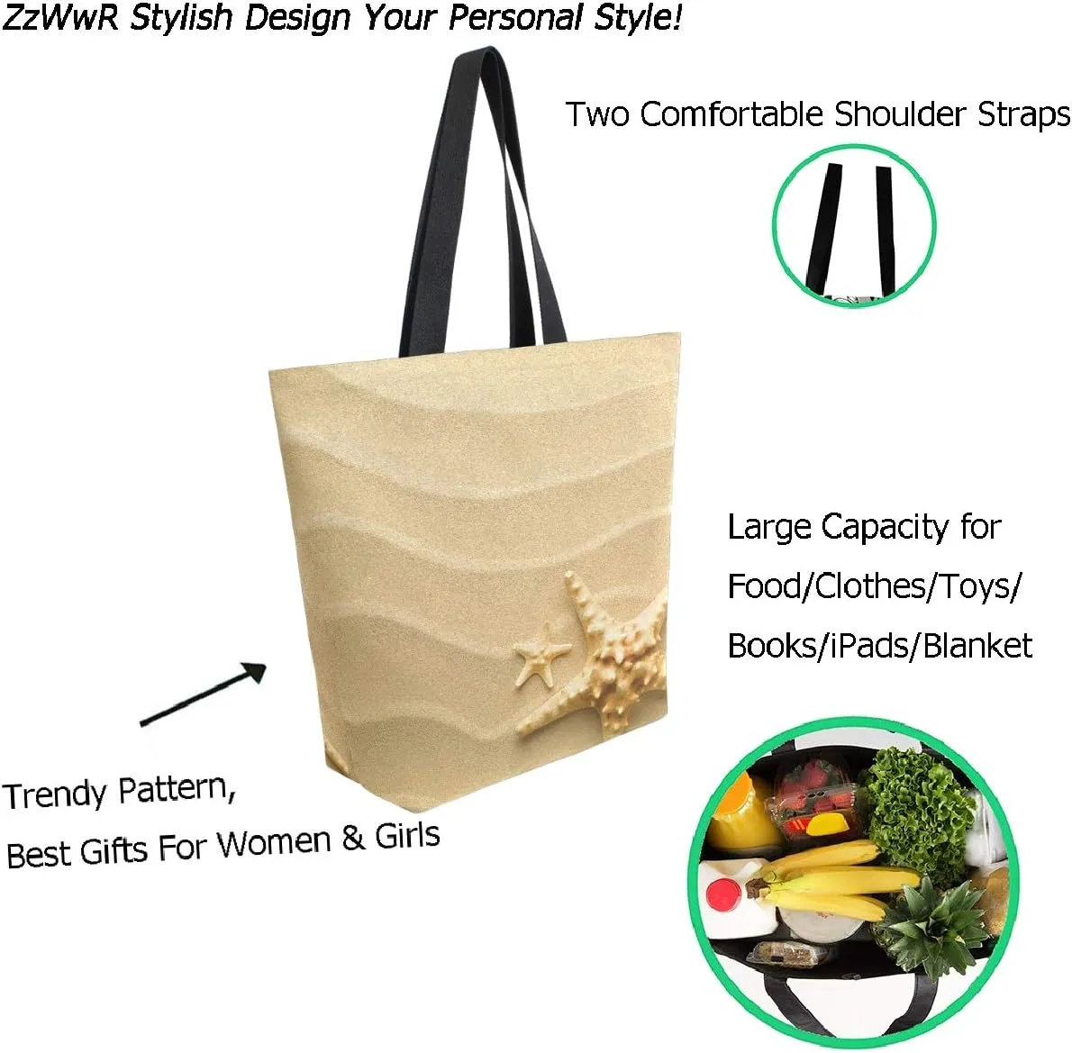 Cool Printed Extra Large Shoulder Tote Bag for Beach Travel Weekender Gym Reusable Grocery Shopping