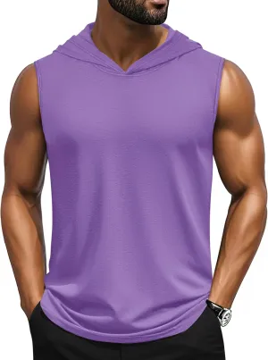 Cotrasen Men's UPF 50  Cotton Hooded Tank Top Sleeveless Hoodie Lightweight Casual Gym Workout Shirt Cooling Muscle Tee Shirt
