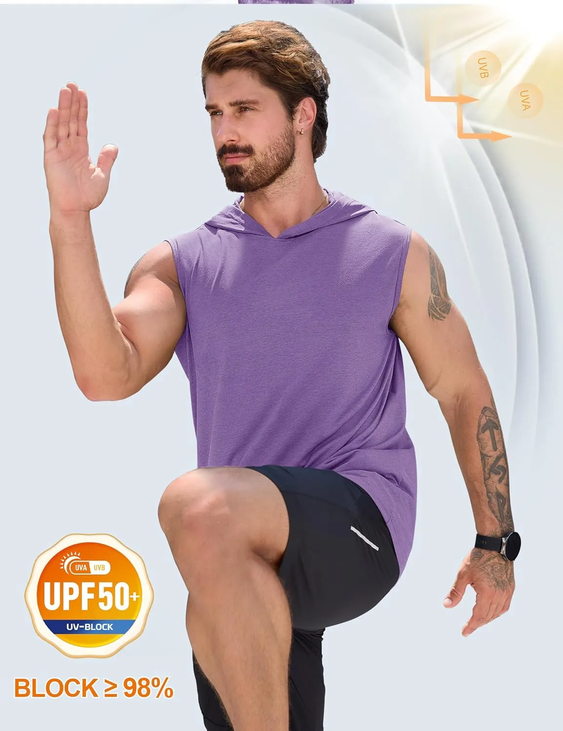 Cotrasen Men's UPF 50  Cotton Hooded Tank Top Sleeveless Hoodie Lightweight Casual Gym Workout Shirt Cooling Muscle Tee Shirt
