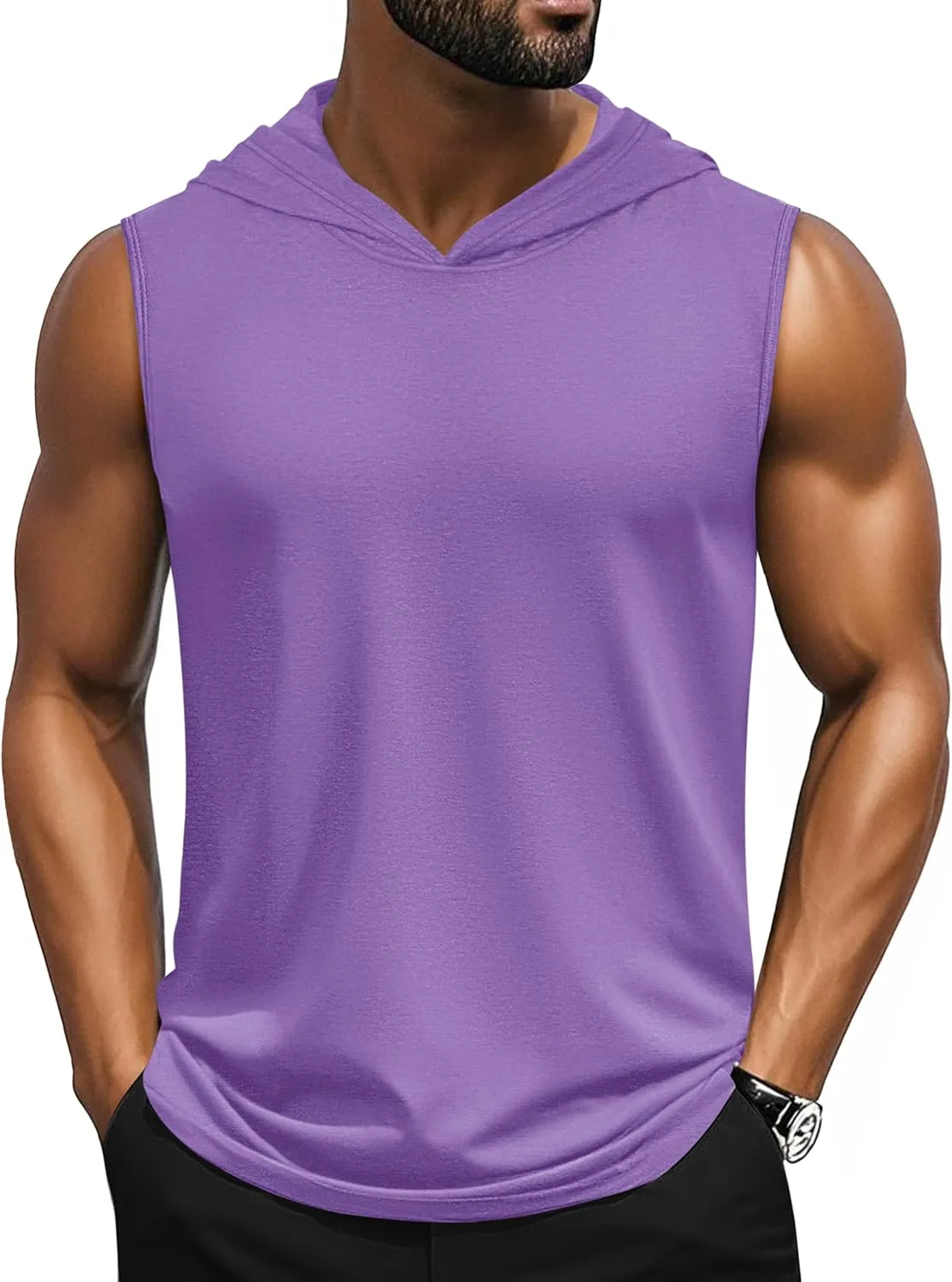 Cotrasen Men's UPF 50  Cotton Hooded Tank Top Sleeveless Hoodie Lightweight Casual Gym Workout Shirt Cooling Muscle Tee Shirt