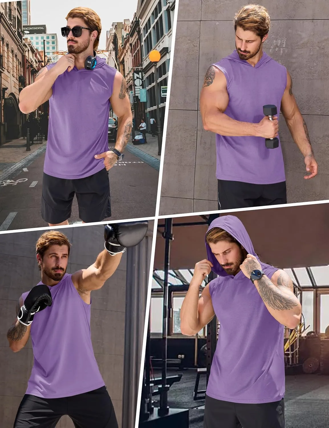 Cotrasen Men's UPF 50  Cotton Hooded Tank Top Sleeveless Hoodie Lightweight Casual Gym Workout Shirt Cooling Muscle Tee Shirt