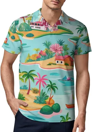 Cute Bird Pattern Men's Polo Shirts Short Sleeve Blend Performance Fashion Business Casual Collared Shirts