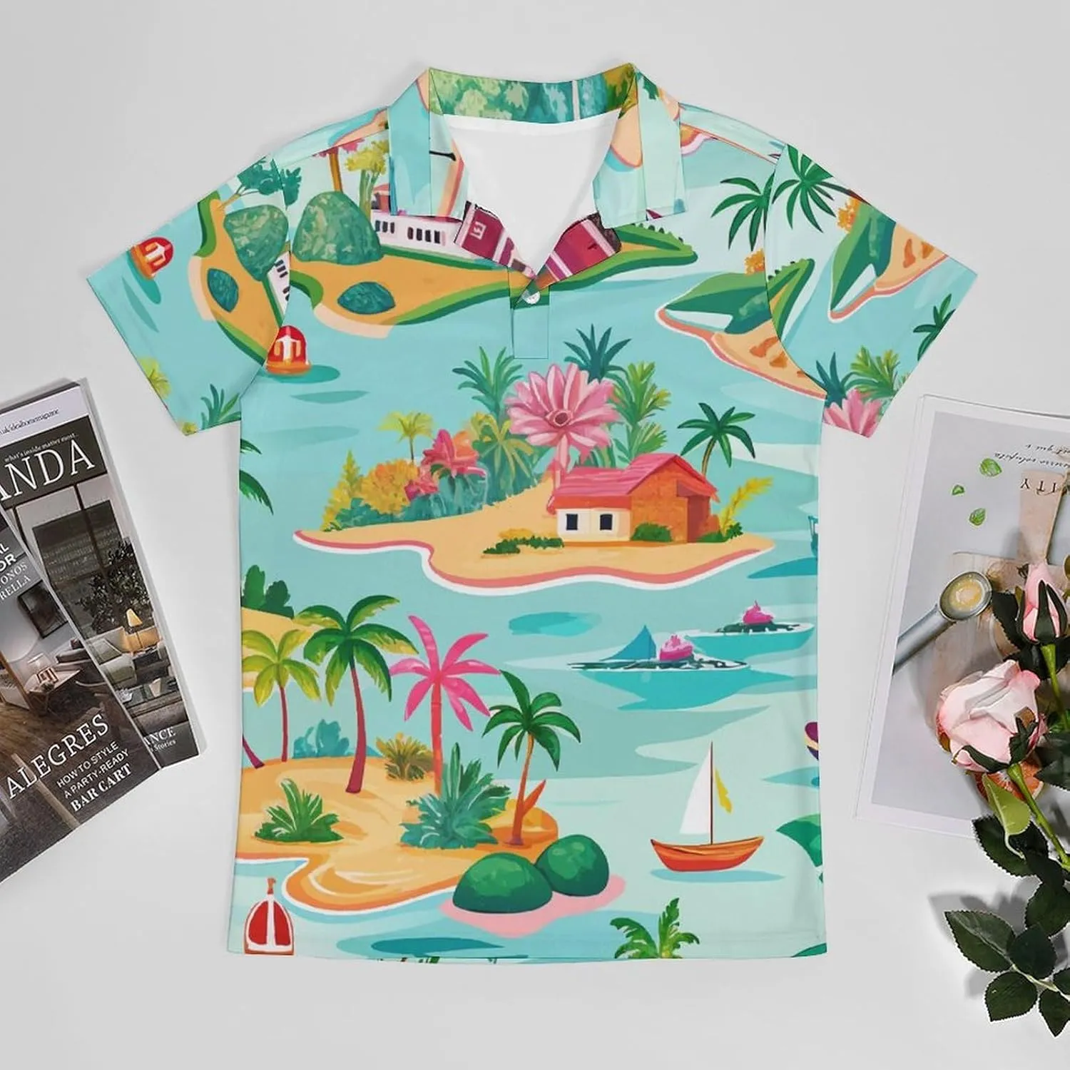 Cute Bird Pattern Men's Polo Shirts Short Sleeve Blend Performance Fashion Business Casual Collared Shirts