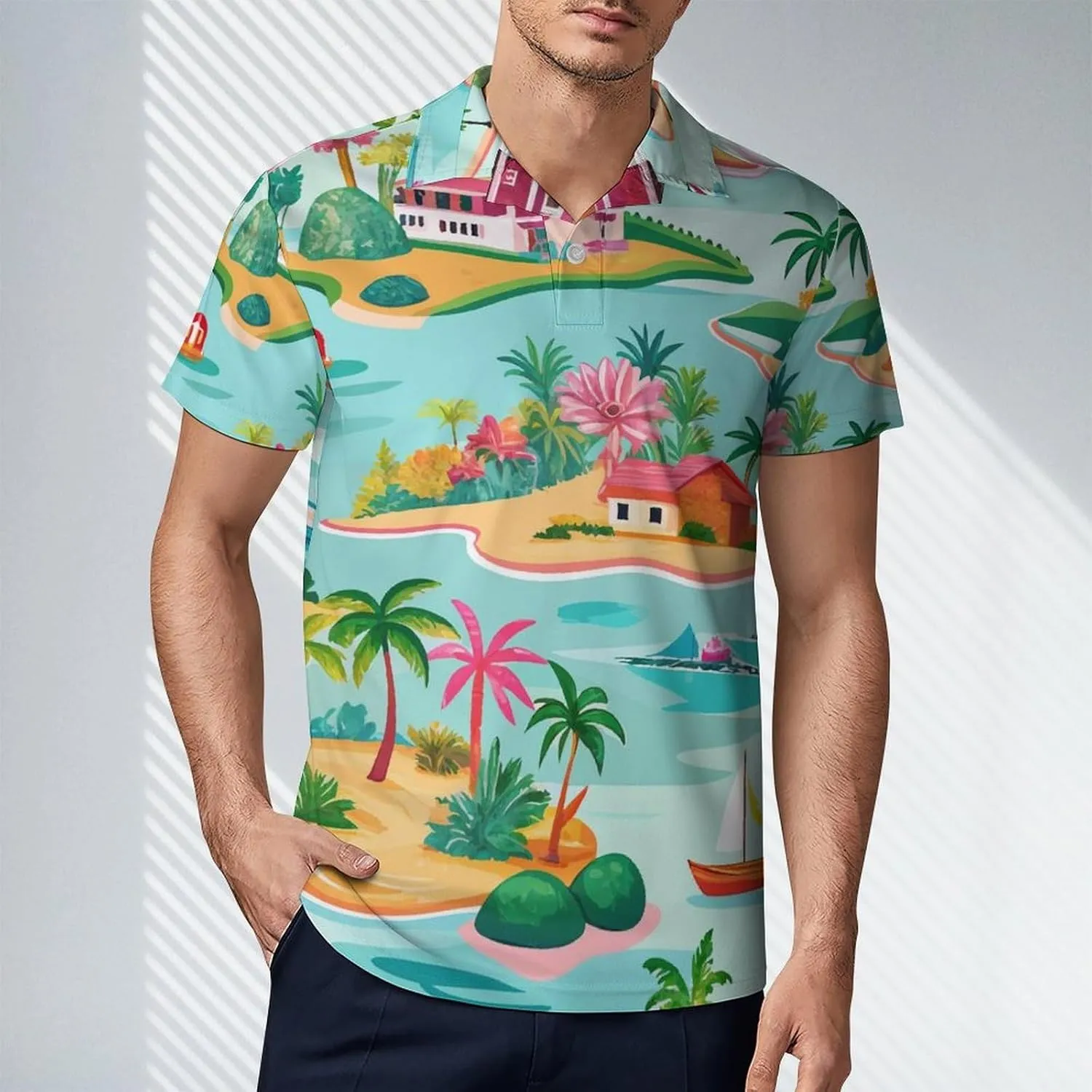 Cute Bird Pattern Men's Polo Shirts Short Sleeve Blend Performance Fashion Business Casual Collared Shirts