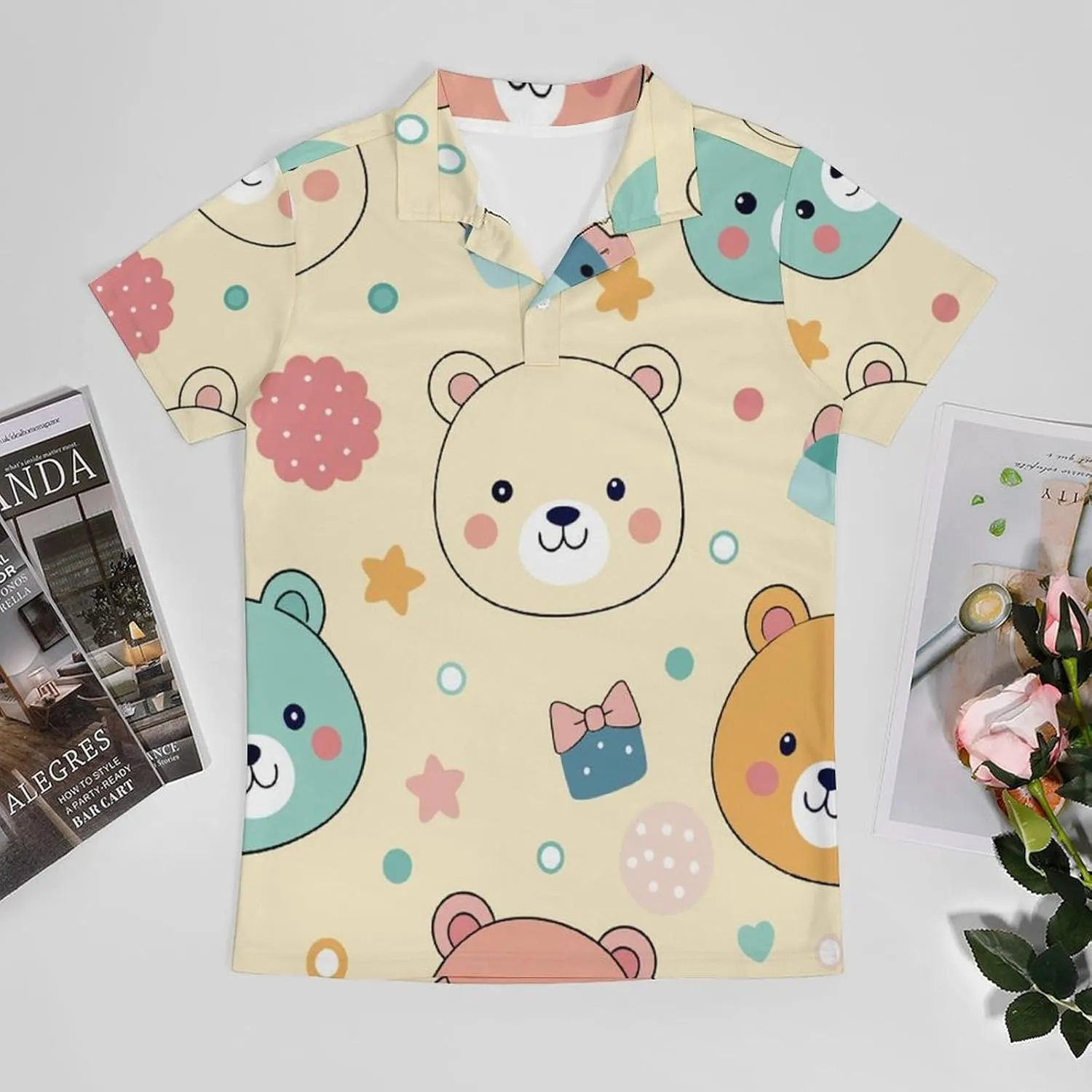 Cute Bird Pattern Men's Polo Shirts Short Sleeve Blend Performance Fashion Business Casual Collared Shirts
