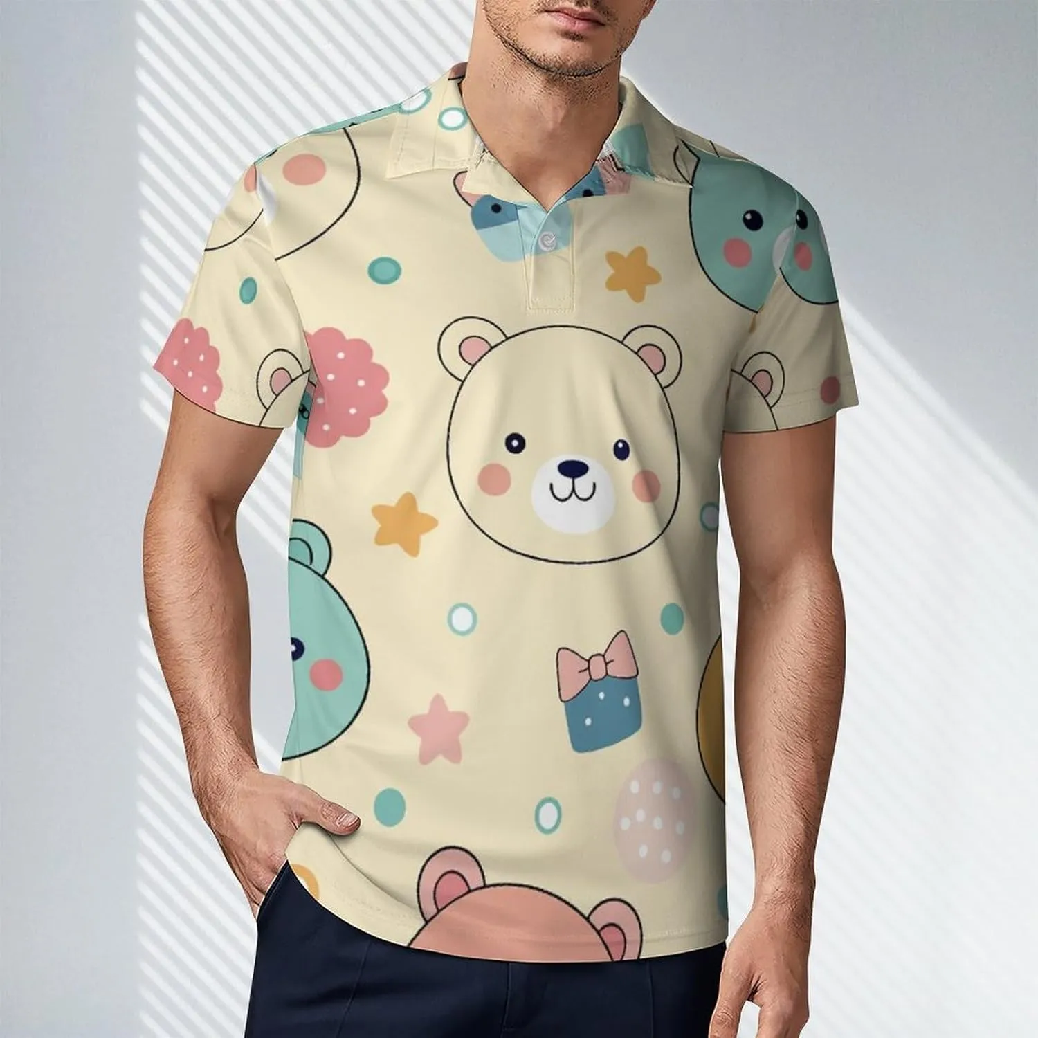 Cute Bird Pattern Men's Polo Shirts Short Sleeve Blend Performance Fashion Business Casual Collared Shirts