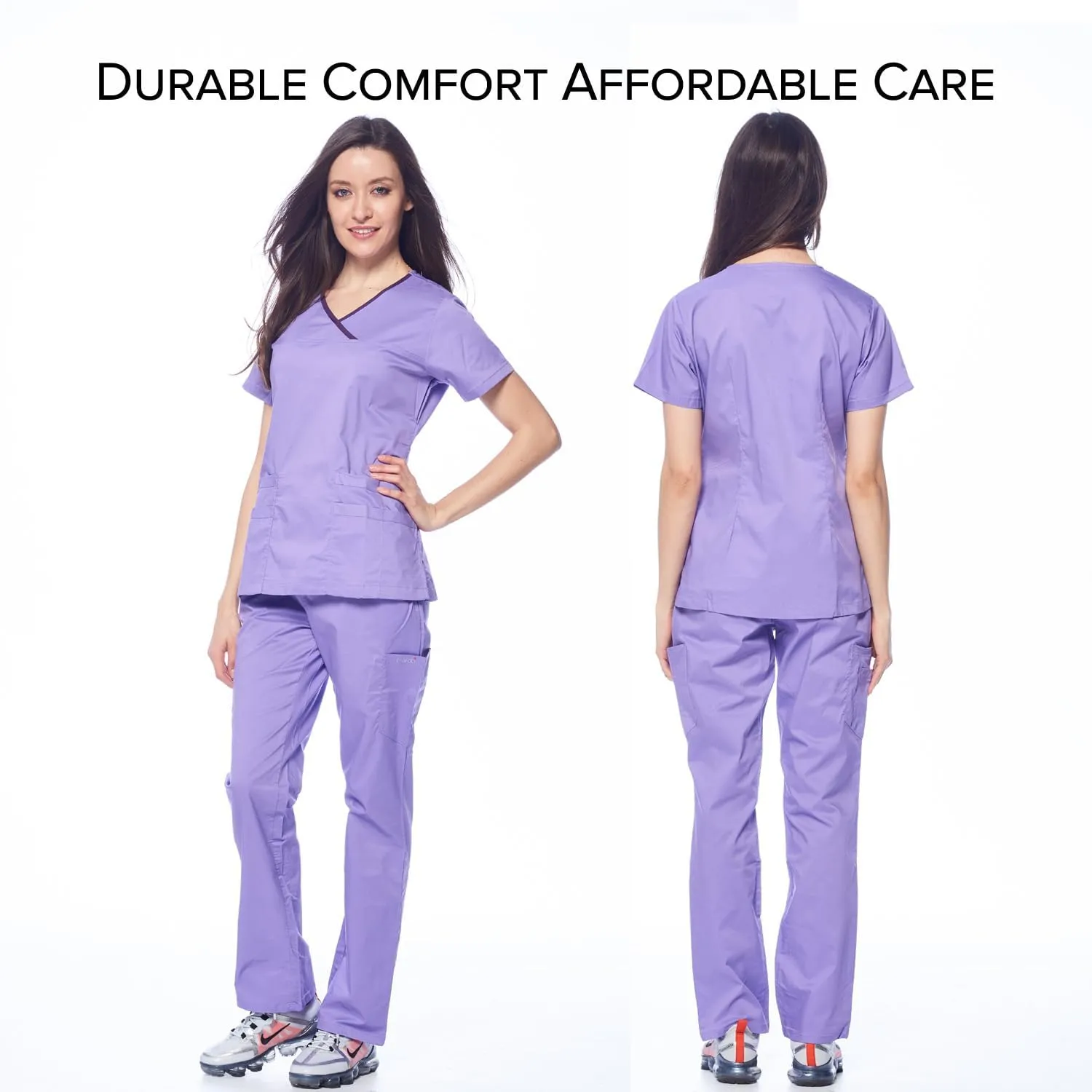Dagacci Medical Uniform Women's Scrub Set Stretch Contrast Binding Top and Pants
