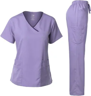 Dagacci Medical Uniform Women's Scrub Set Stretch Contrast Binding Top and Pants