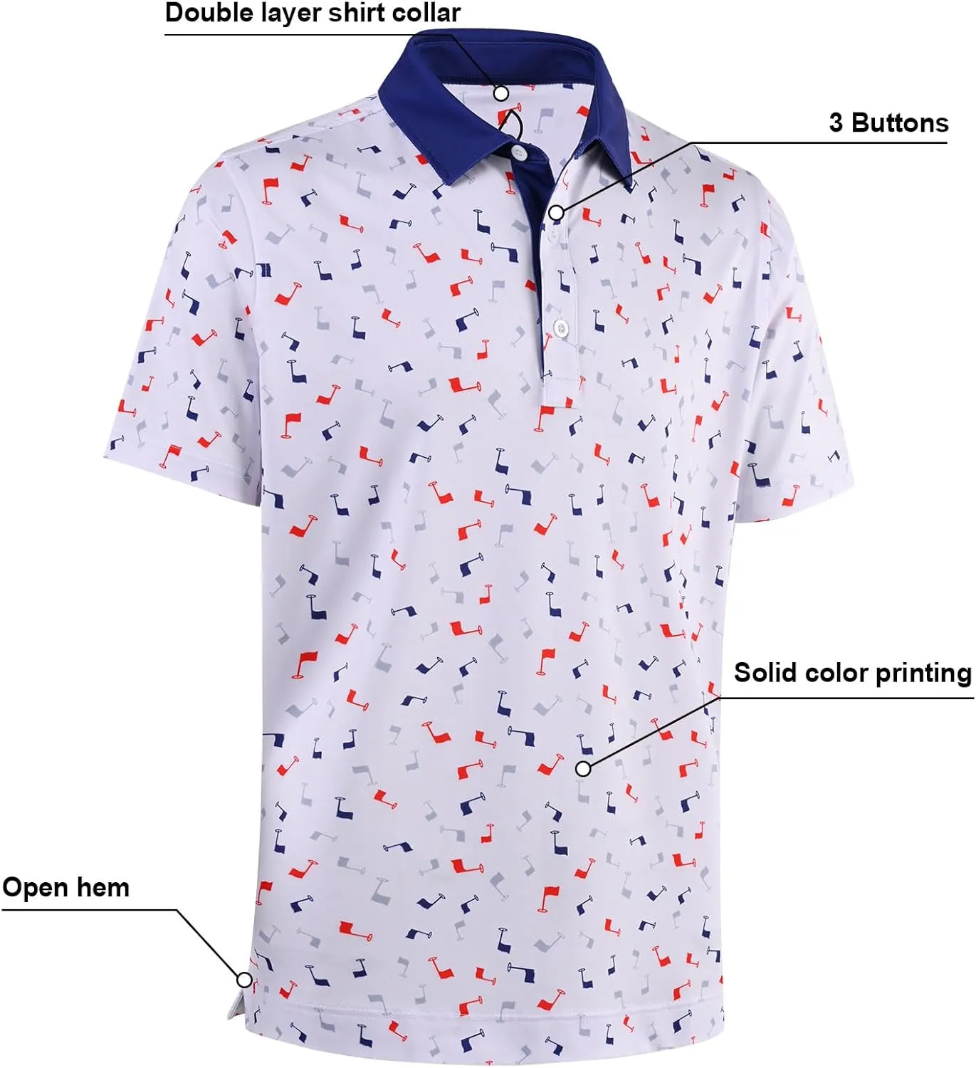 DEOLAX Mens Golf Shirt Moisture Wicking Dry Fit Performance Mens Polo Shirts Short Sleeve Fashion Print Golf Shirts for Men