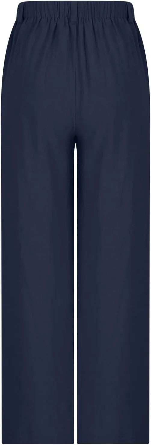 Dressy Cotton Linen Pants for Women, Pleated High Waist Palazzo Trousers Relax Fit Business Work Office Casual Pant