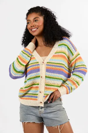 Drive Down Main Purple Multi Striped Open Knit Cardigan FINAL SALE