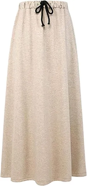 ebossy Women's Winter Warm Fleece Drawstring Waist Sherpa Lined Solid Plain Long Skirts
