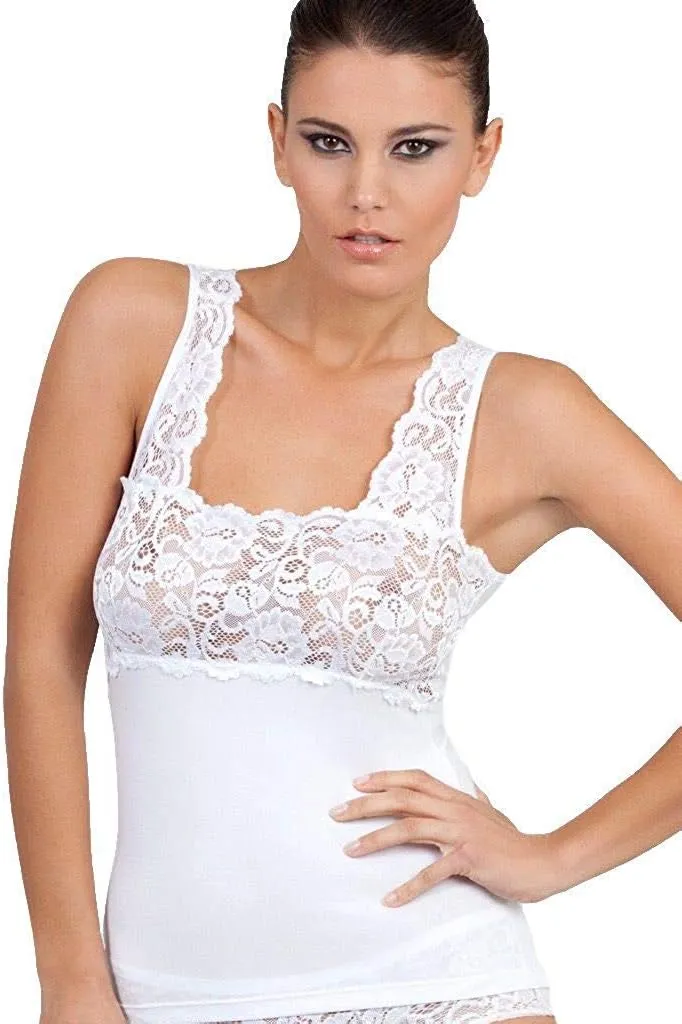 EGI  Luxury Modal Women's Lace-Trimmed Tank Top. Proudly Made in Italy.