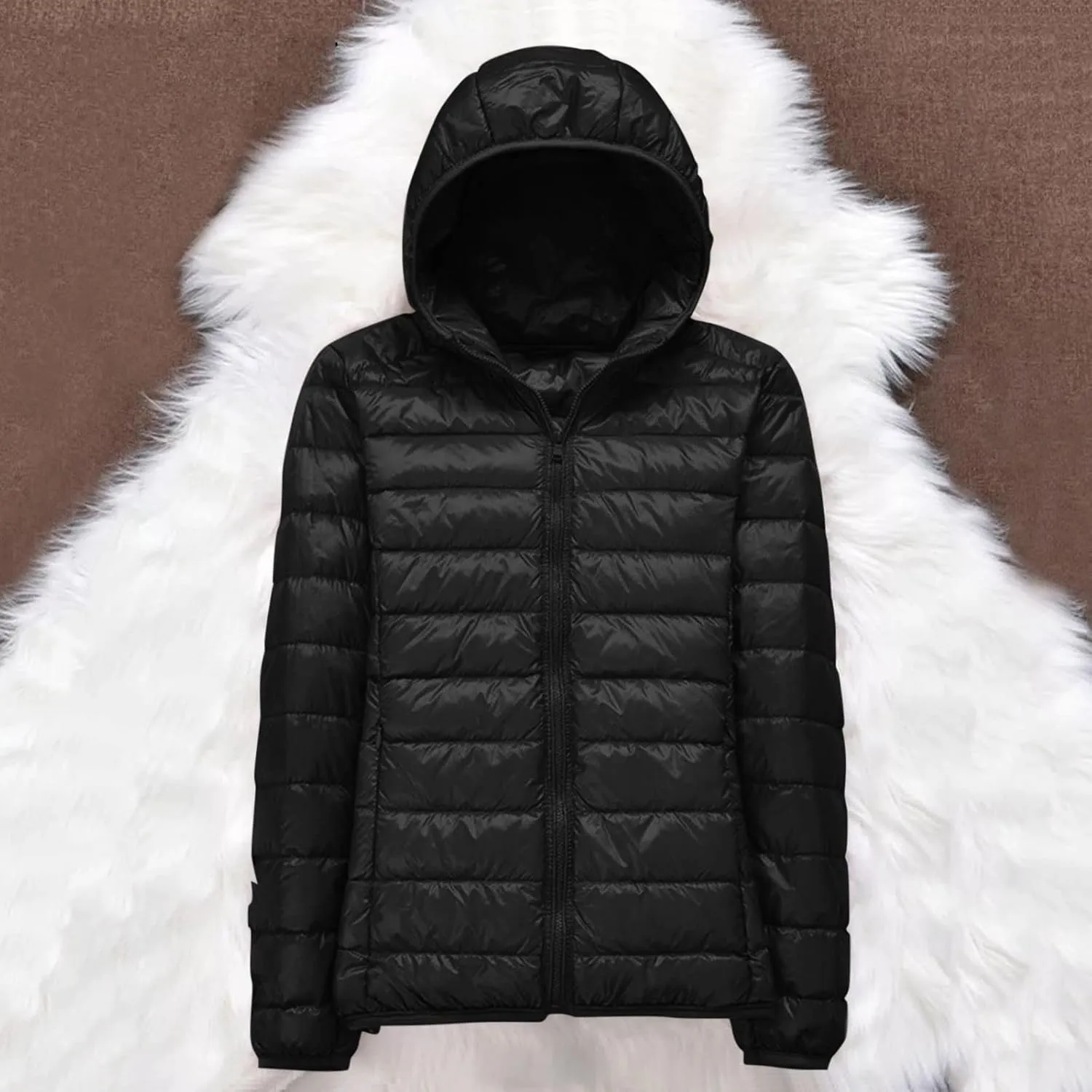 EMRELOD Women Down Jacket with Hood Lightweight Packable Zipper Winter Coat Slim Fit Casual Outdoor Solid Short Puffy Jacket