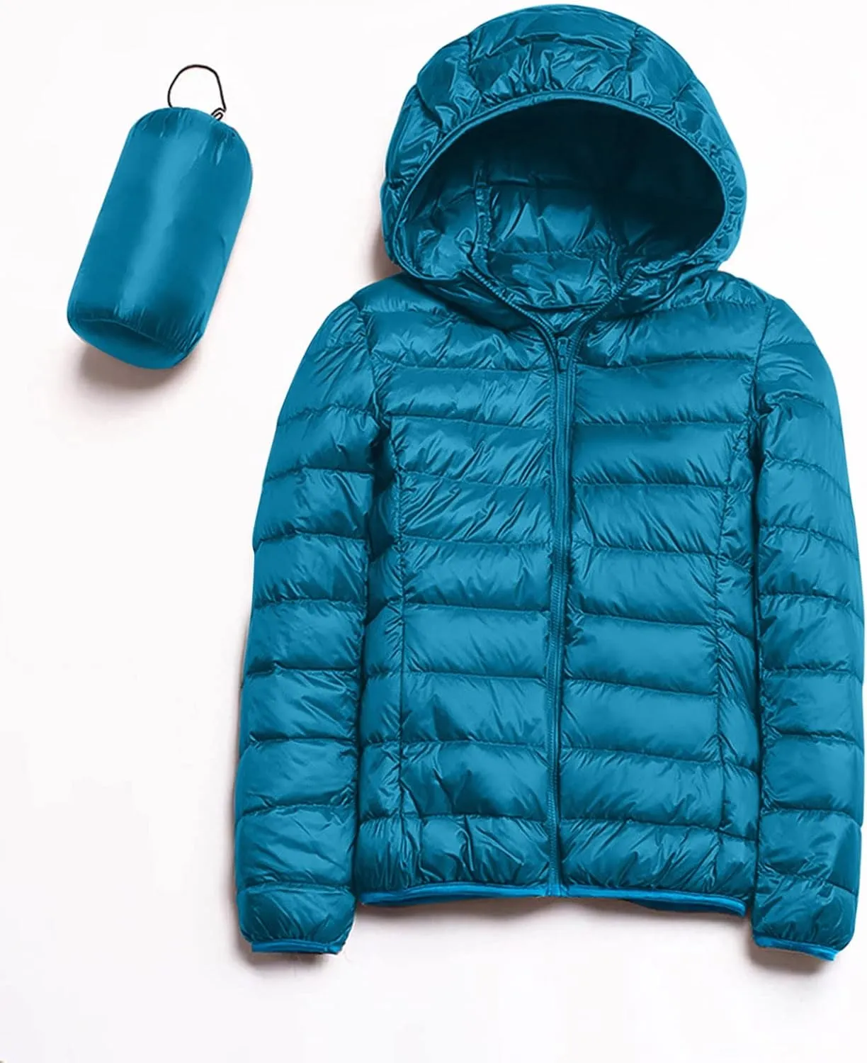 EMRELOD Women Down Jacket with Hood Lightweight Packable Zipper Winter Coat Slim Fit Casual Outdoor Solid Short Puffy Jacket