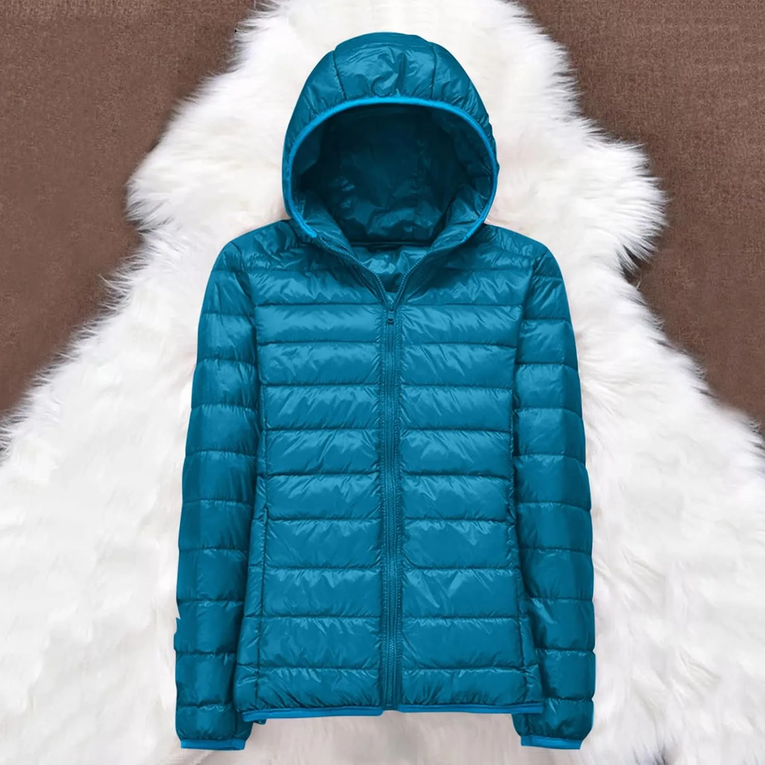 EMRELOD Women Down Jacket with Hood Lightweight Packable Zipper Winter Coat Slim Fit Casual Outdoor Solid Short Puffy Jacket