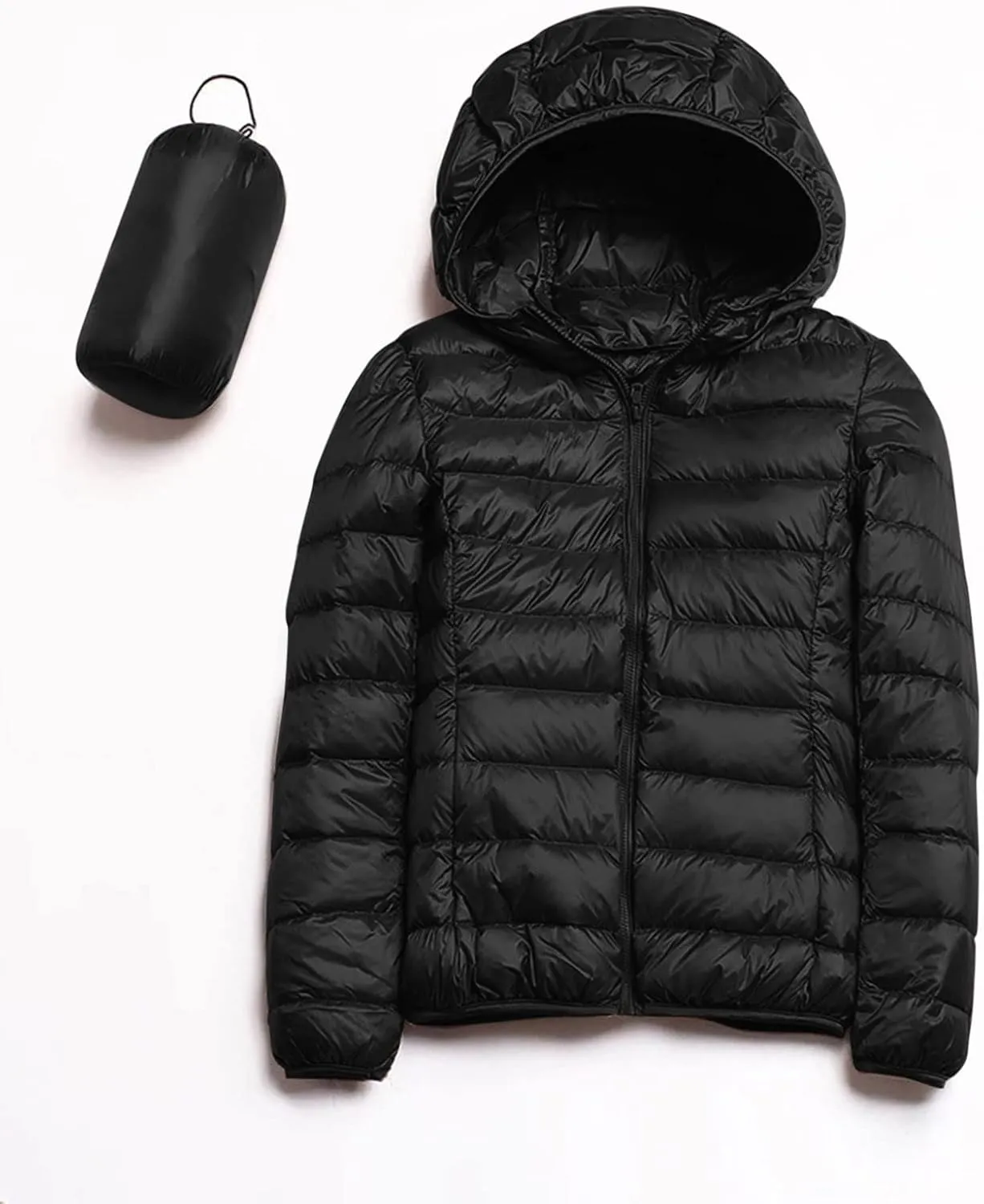 EMRELOD Women Down Jacket with Hood Lightweight Packable Zipper Winter Coat Slim Fit Casual Outdoor Solid Short Puffy Jacket