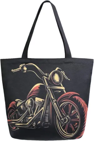 Extra Large Shoulder Gym Tote Bag, Fashion Illustration Motorcycle Black Canvas Handle Bag for Yoga Weekender Picnic Beach Travel Kitchen Reusable Market Grocery Shopping