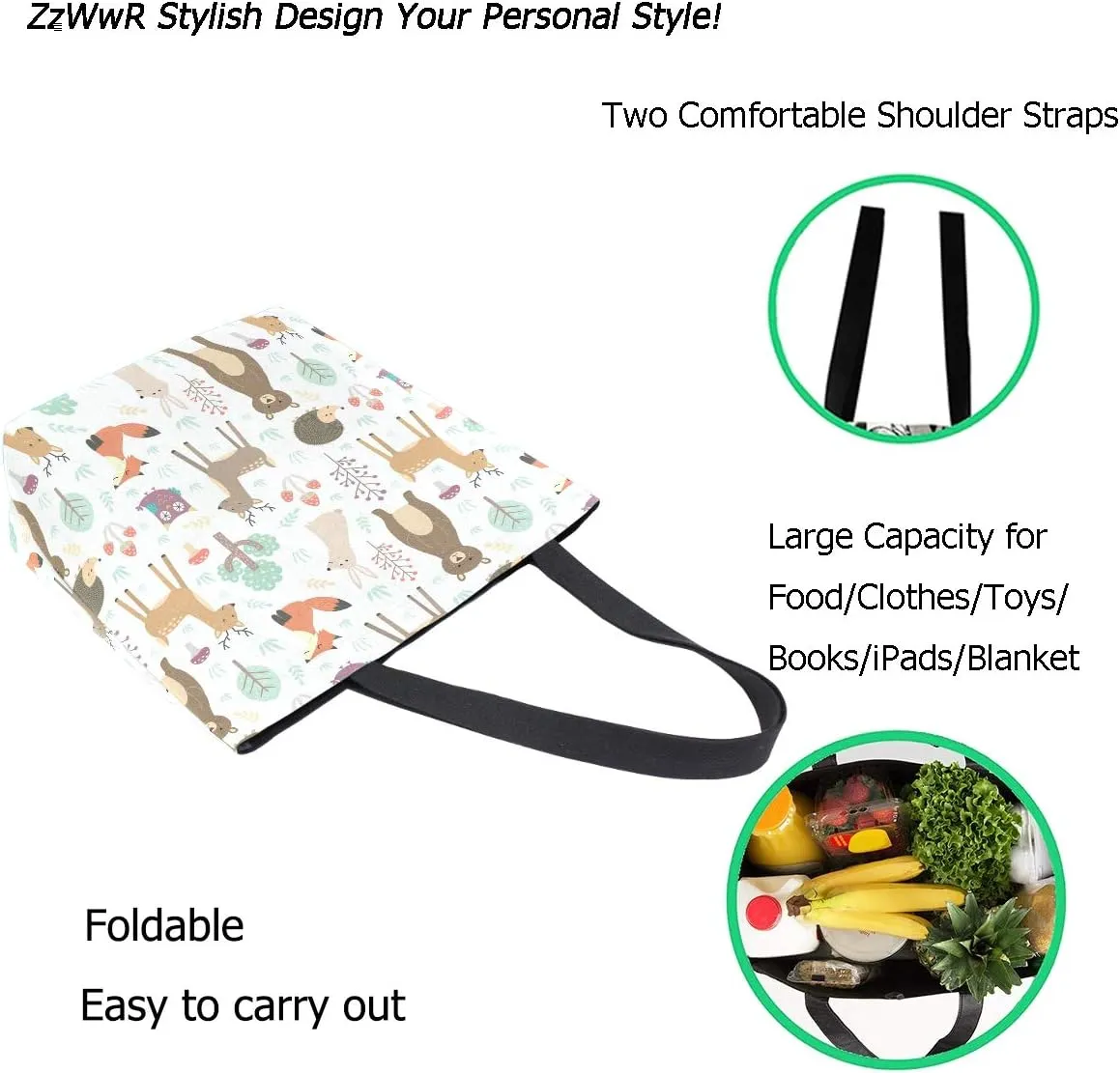 Fashion Beautiful Printed Pattern Extra Large Shoulder Tote Bag for Beach Travel Weekender Gym Grocery Shopping