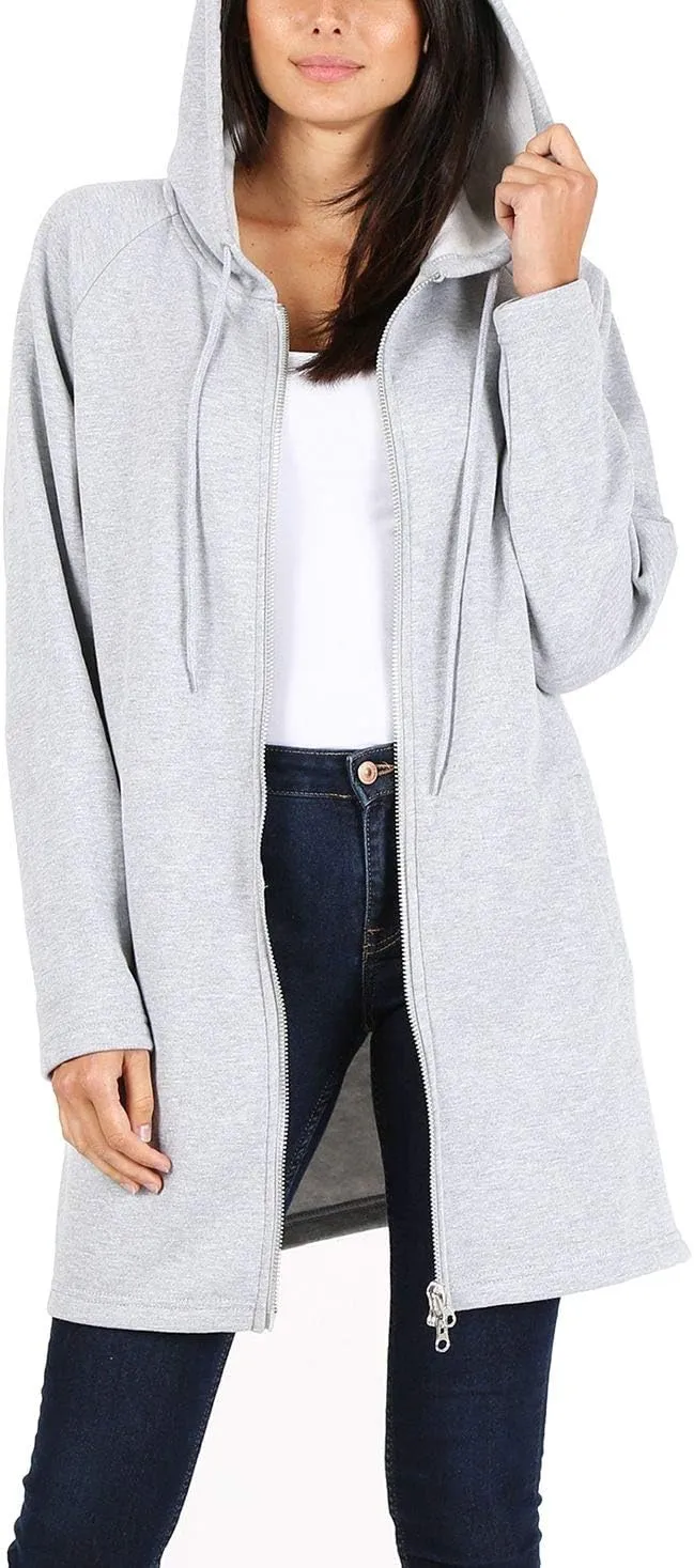 FashionMille Women's Oversized Loose Fit Zipper up Fleece Long Tunic Hoodie Sweatshirt Jacket