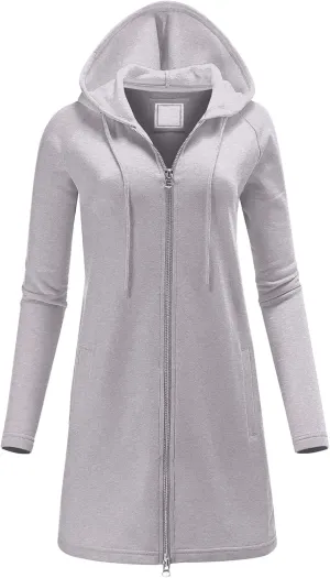 FashionMille Women's Oversized Loose Fit Zipper up Fleece Long Tunic Hoodie Sweatshirt Jacket