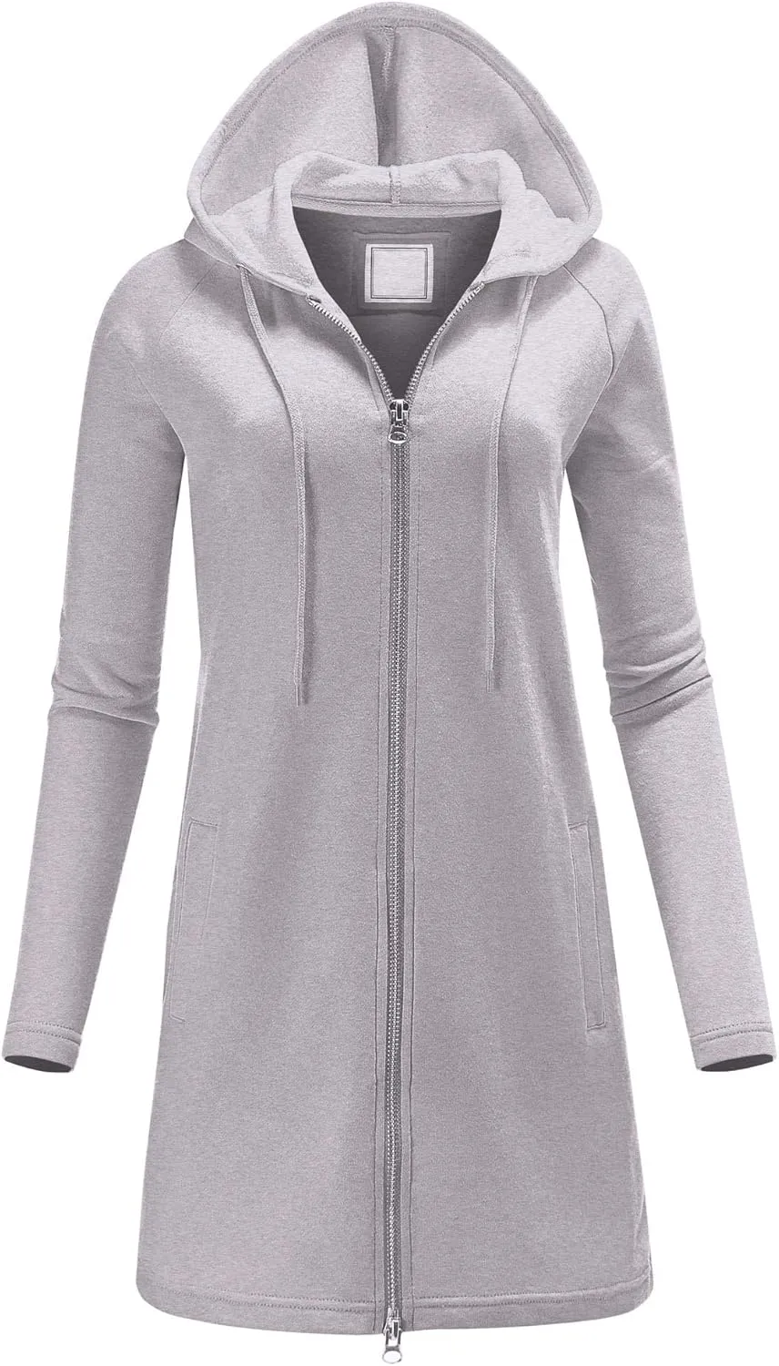 FashionMille Women's Oversized Loose Fit Zipper up Fleece Long Tunic Hoodie Sweatshirt Jacket