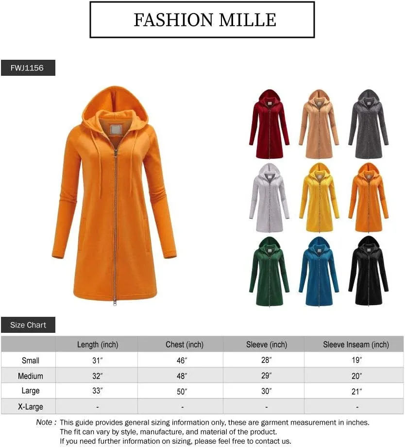 FashionMille Women's Oversized Loose Fit Zipper up Fleece Long Tunic Hoodie Sweatshirt Jacket