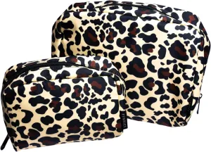 Fenrici Cosmetic Bag Set for Women - 2 Pack: Large 9" Pouch & Small 7" Travel Cosmetic Bag with 6 Compartments & Zipper Pocket, Waterproof Design, Cheetah Print, Mother's Day Gift