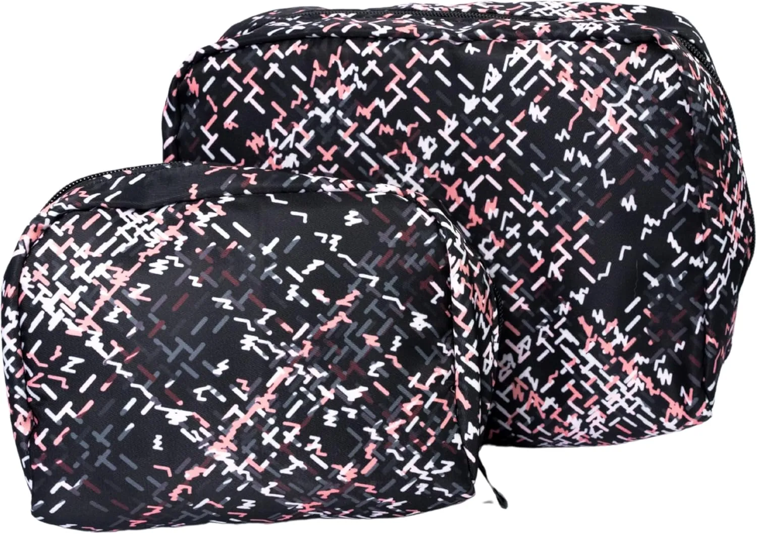 Fenrici Cosmetic Bag Set for Women - 2 Pack: Large 9" Pouch & Small 7" Travel Cosmetic Bag with 6 Compartments & Zipper Pocket, Waterproof, Herringbone with Soft Pink Undertones, Mother's Day Gift