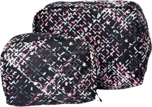 Fenrici Cosmetic Bag Set for Women - 2 Pack: Large 9" Pouch & Small 7" Travel Cosmetic Bag with 6 Compartments & Zipper Pocket, Waterproof, Herringbone with Soft Pink Undertones, Mother's Day Gift