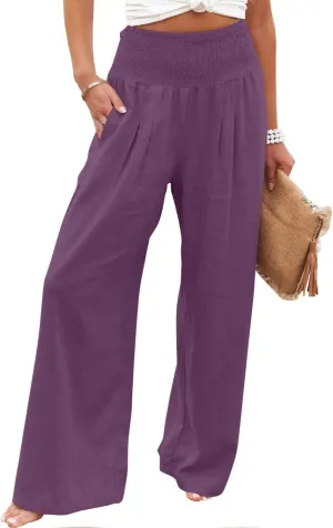Firzero Wide Leg Trousers Women Plus Size Elastic High Waist Straight Pants 2024 Summer Casual Cotton Linen Beach Pants