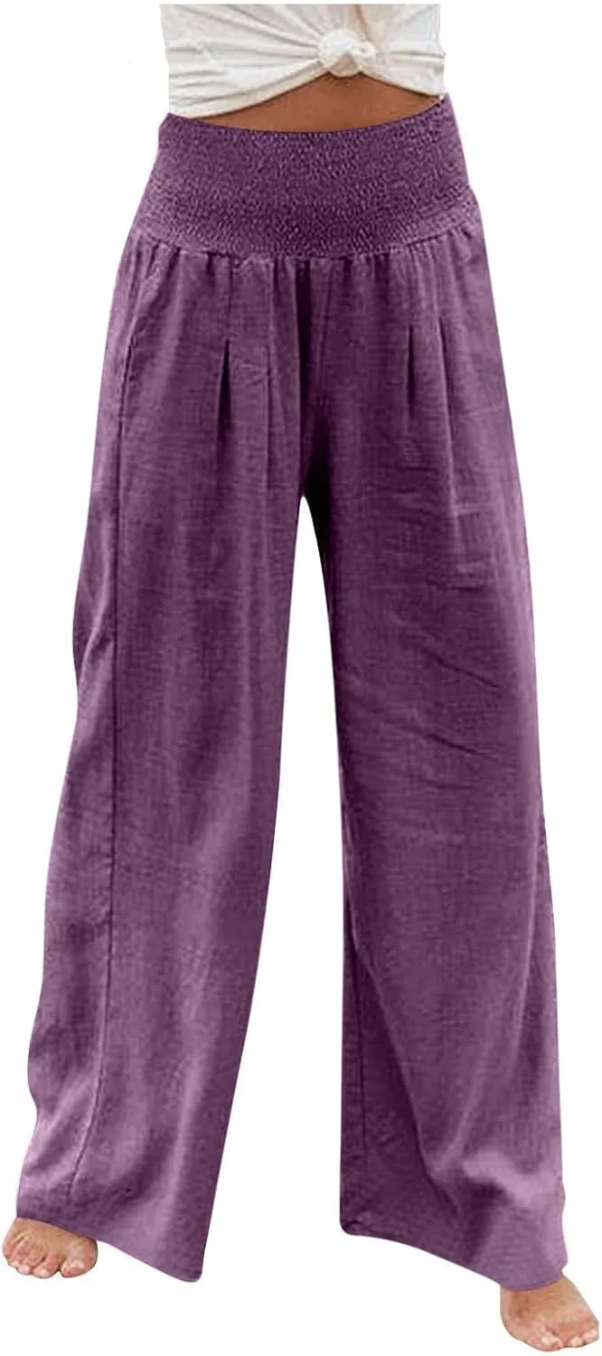 Firzero Wide Leg Trousers Women Plus Size Elastic High Waist Straight Pants 2024 Summer Casual Cotton Linen Beach Pants