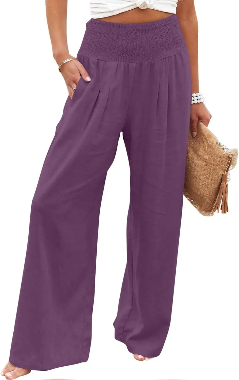 Firzero Wide Leg Trousers Women Plus Size Elastic High Waist Straight Pants 2024 Summer Casual Cotton Linen Beach Pants