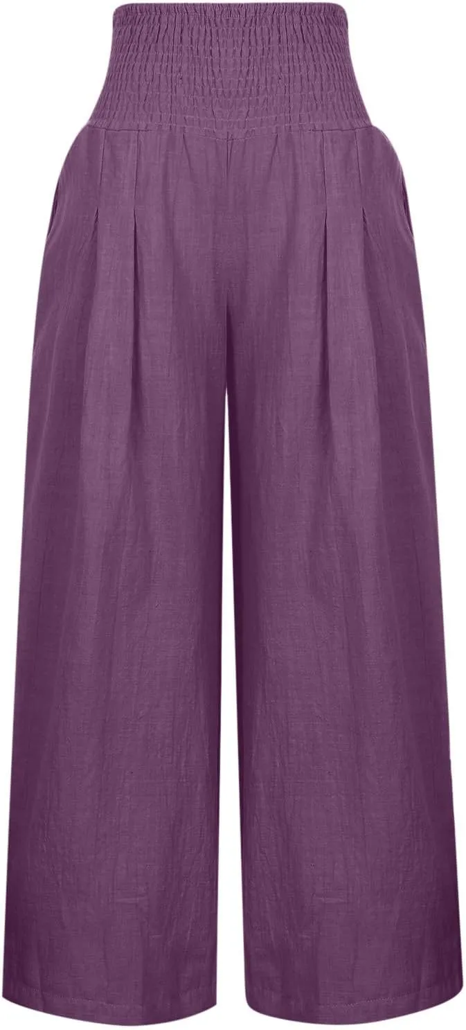 Firzero Wide Leg Trousers Women Plus Size Elastic High Waist Straight Pants 2024 Summer Casual Cotton Linen Beach Pants