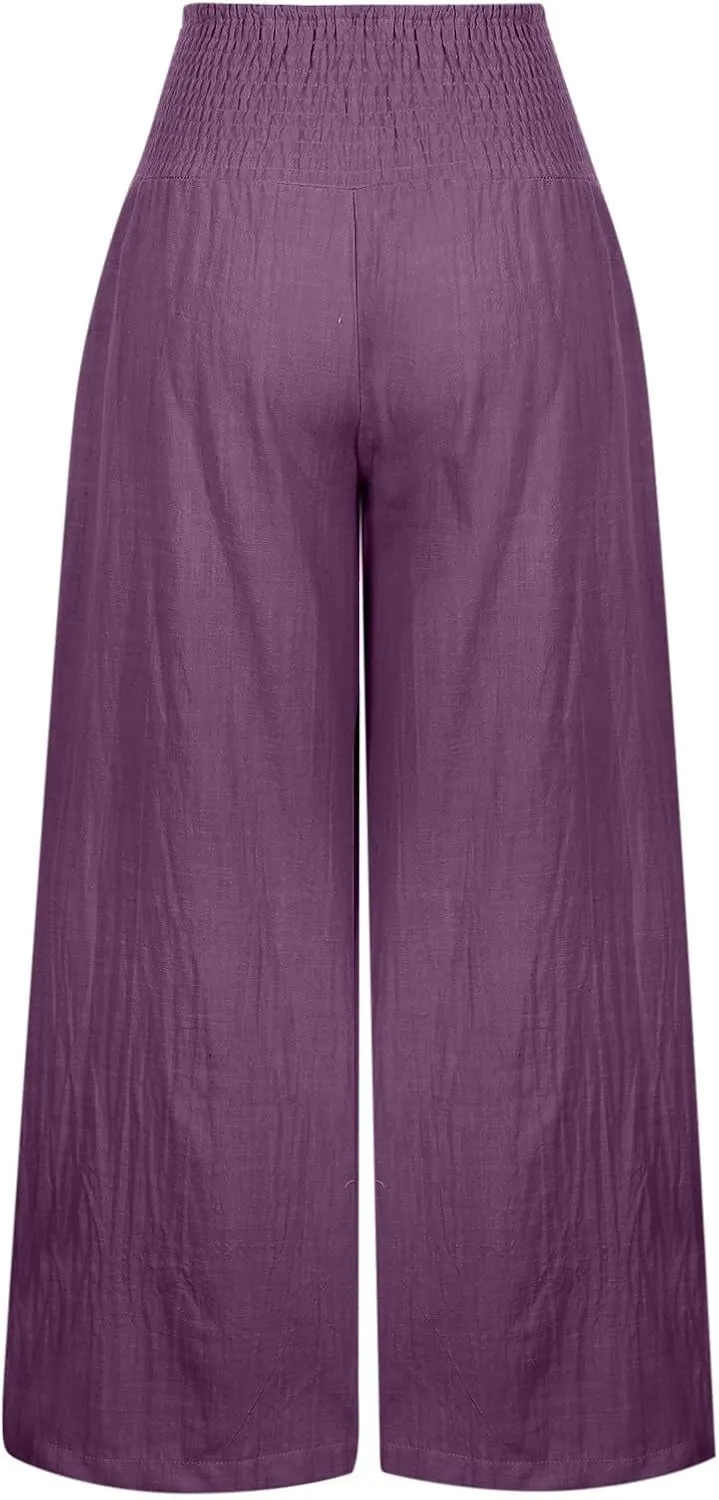 Firzero Wide Leg Trousers Women Plus Size Elastic High Waist Straight Pants 2024 Summer Casual Cotton Linen Beach Pants