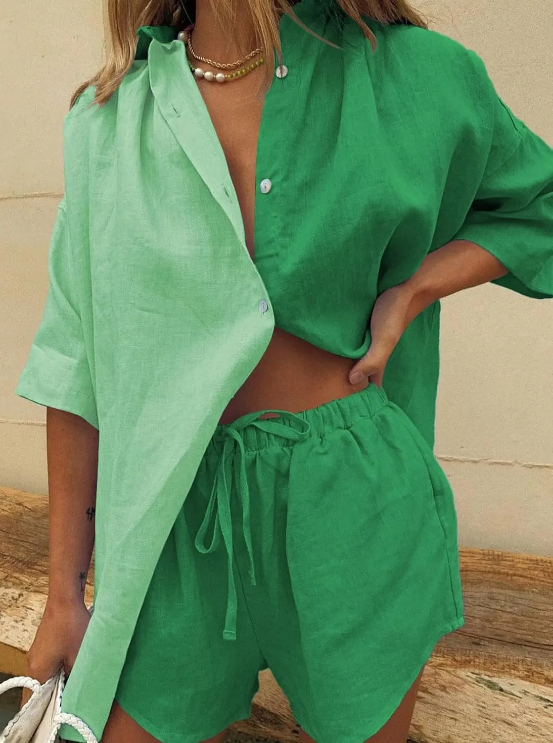 Fixmatti Women 2 Piece Outfit Summer Short Sleeve Top and Shorts Sweatsuit Set