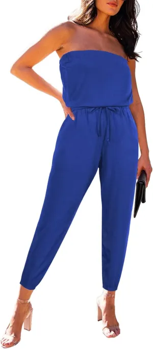 Fixmatti Women Tube Top Romper Strapless Bandeau Cold Shoulder Jumpsuit Outfits