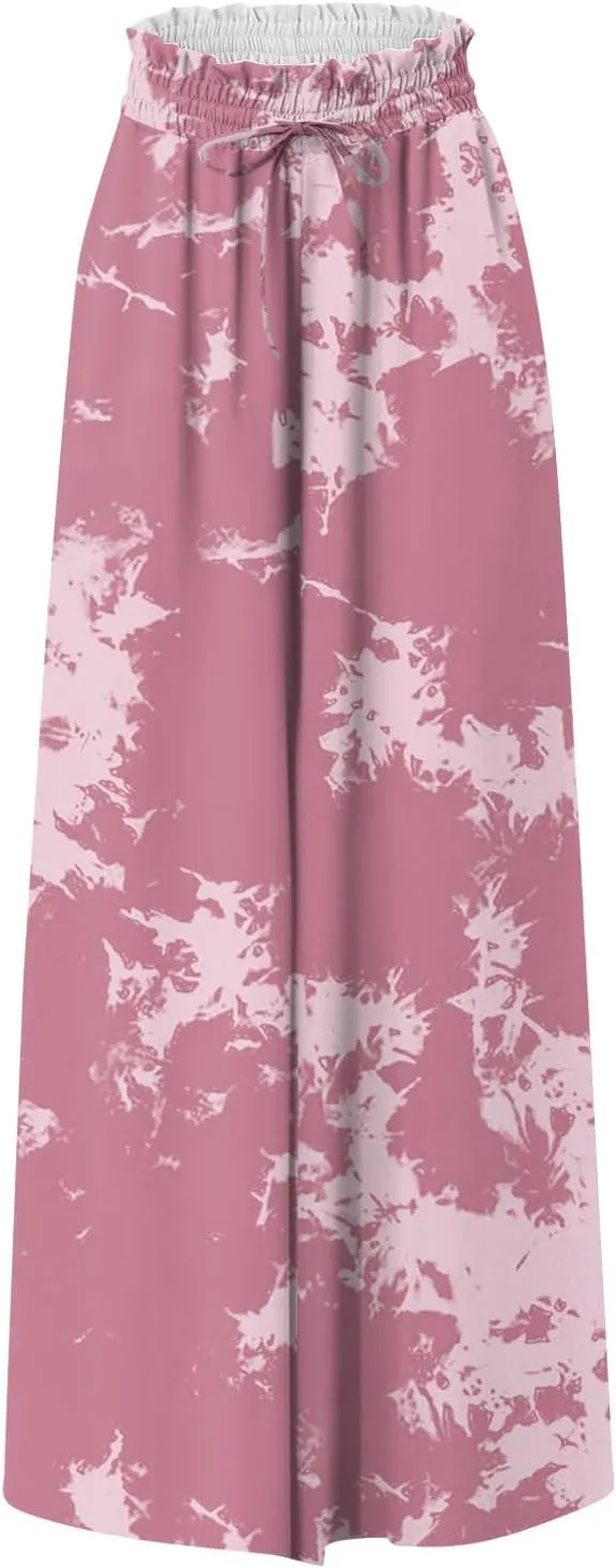 FlekmanArt Women's 2025 Summer Wide Leg Palazzo Pants High Waisted Flowy Pockets Trendy Casual Lounge Boho Beach Trouser