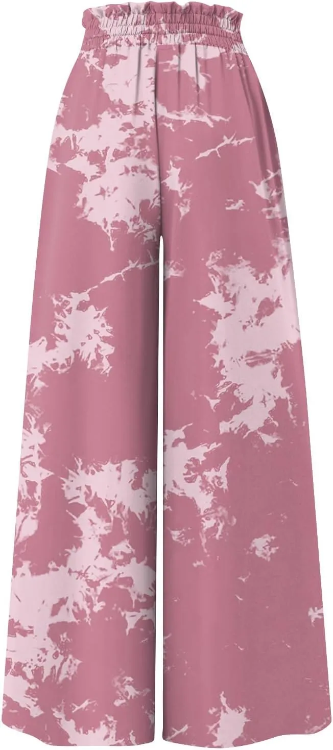 FlekmanArt Women's 2025 Summer Wide Leg Palazzo Pants High Waisted Flowy Pockets Trendy Casual Lounge Boho Beach Trouser