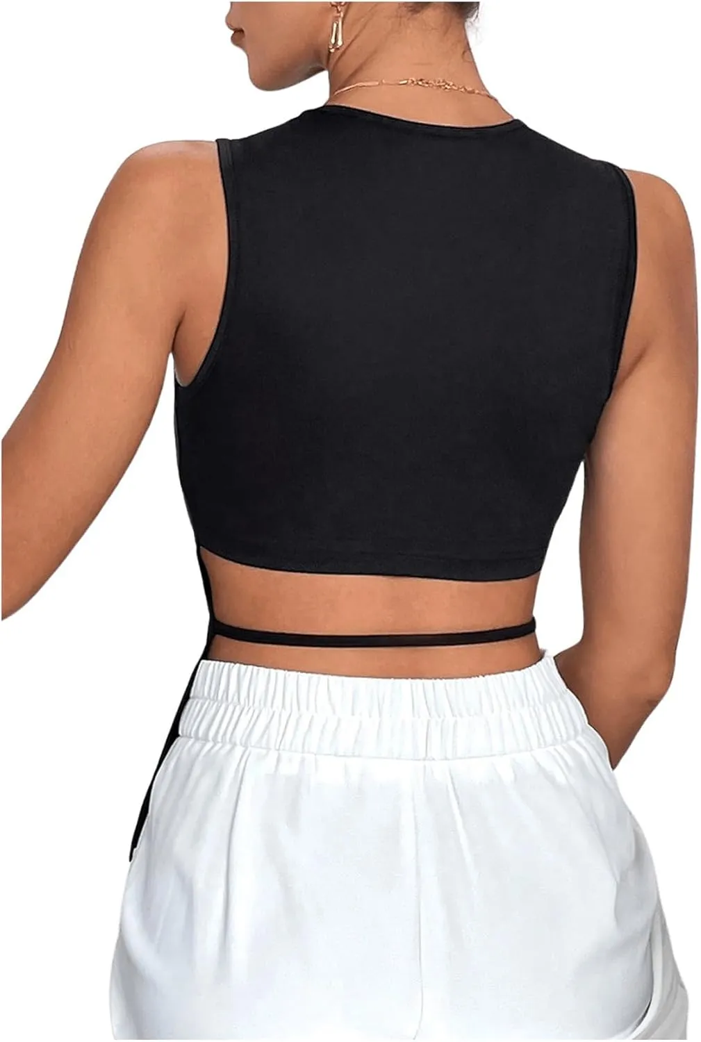 Floerns Women's Cut Out Back Camisole Sleeveless Solid Round Neck Tank Top