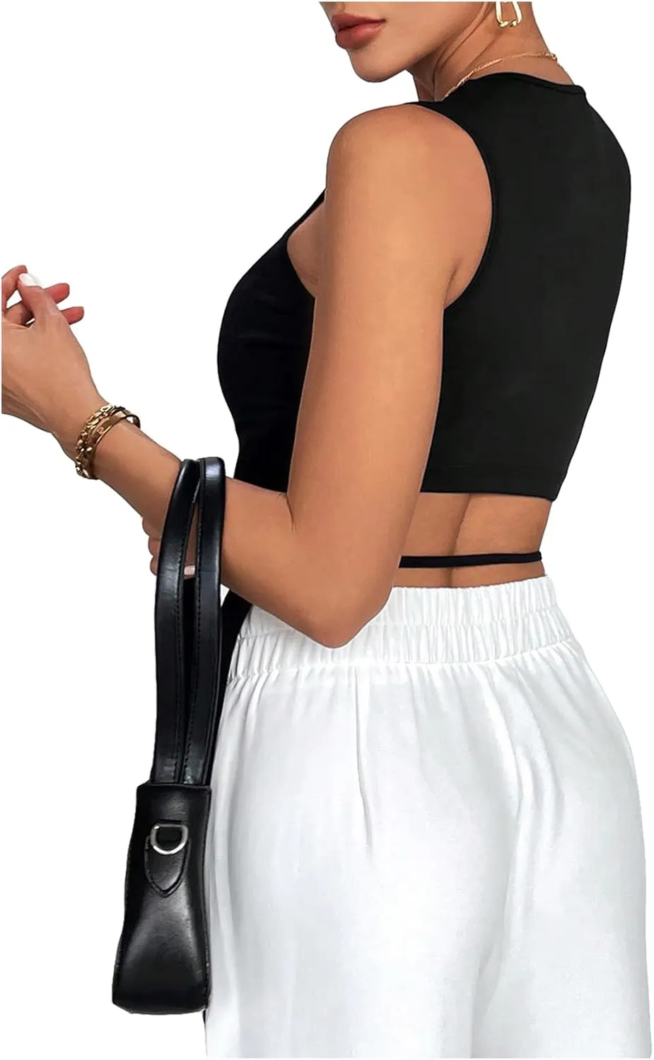 Floerns Women's Cut Out Back Camisole Sleeveless Solid Round Neck Tank Top