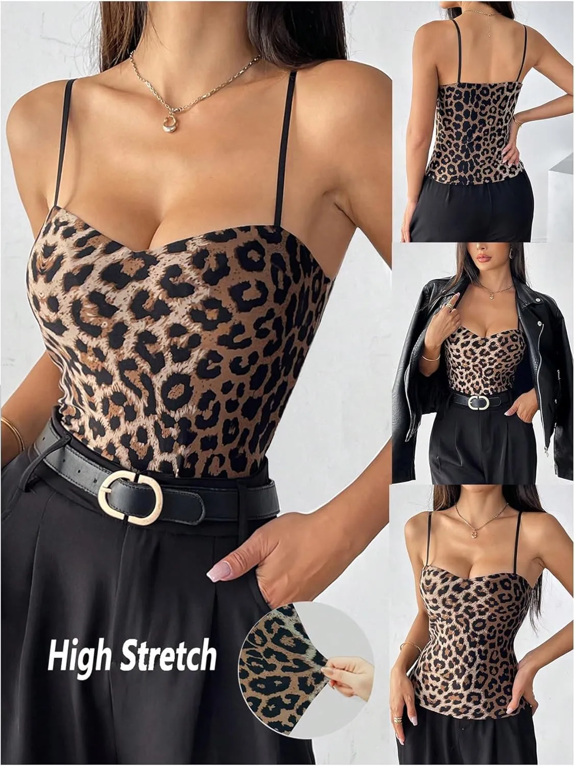 Floerns Women's Leopard Print Sleeveless Camisole Stretchy Y2k Cami Tank Top