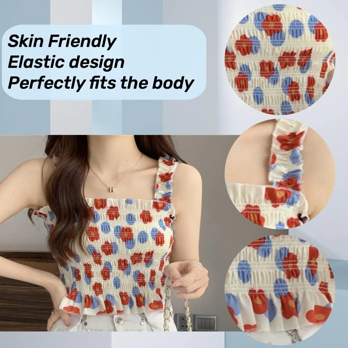 Floral Top Tops Women Girl Camisole Crop Square Neck Dancing Halter