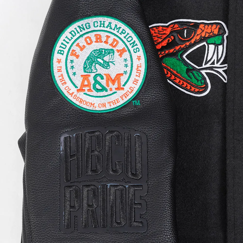 FLORIDA A&M UNIVERSITY CLASSIC RIB WOOL VARSITY JACKET (BLACK/GREEN)